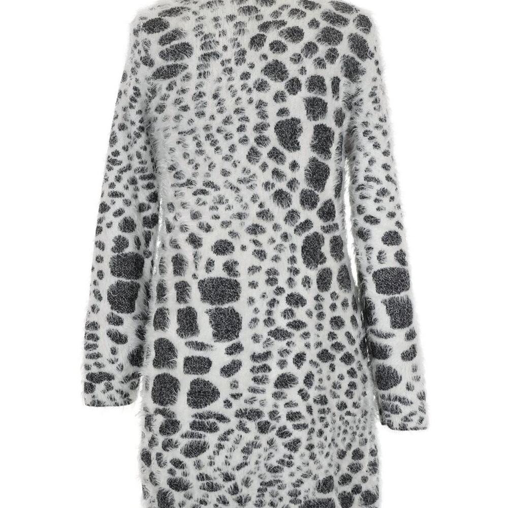 Alfani Gray & White Soft Snow Leopard Print Cozy Long Sleeve Cardigan - Picture 2 of 8
